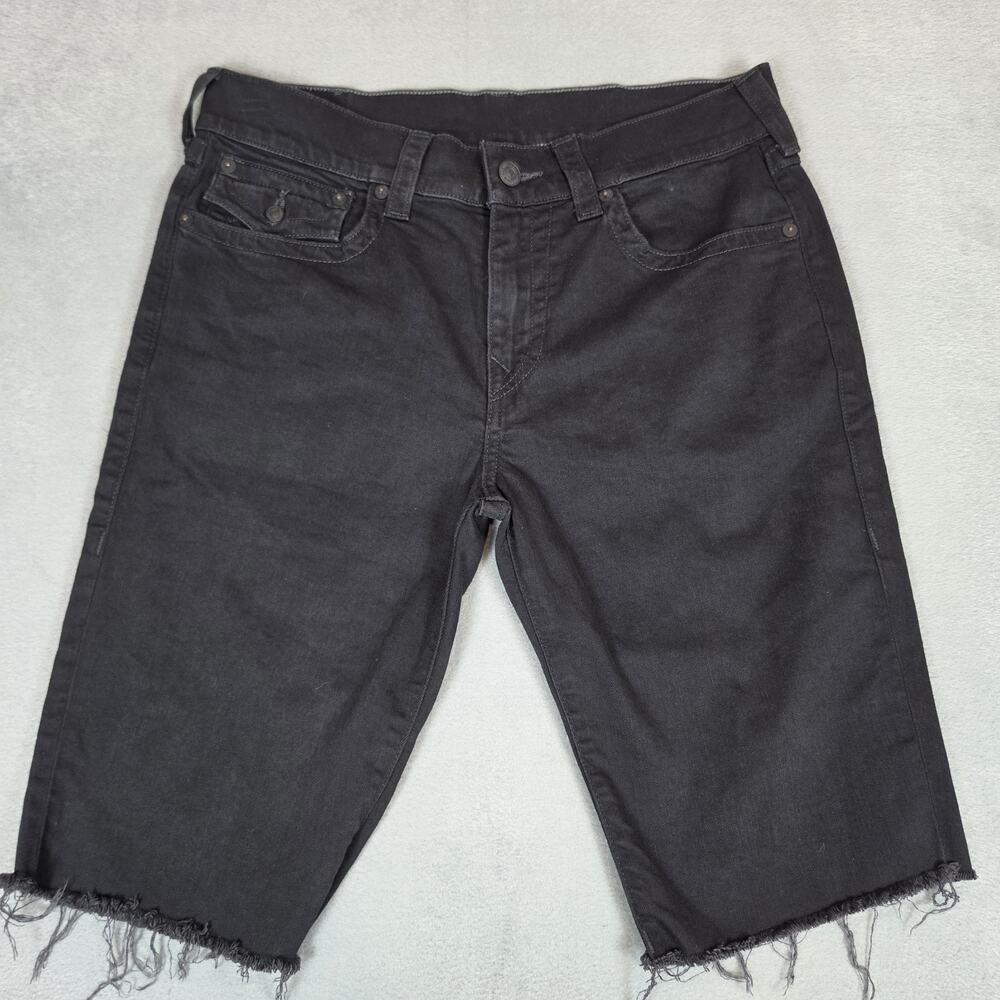 True Religion Ricky Relaxed Straight Denim Shorts Men's Size 34 Black Cut Off Ra